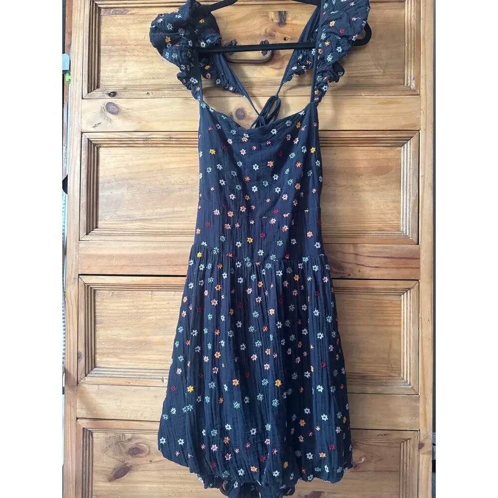 Free People floral mini dress puffed bubble hem ruffled straps